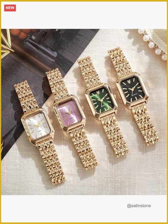 Vintage Rectangle Gold Watch Minimalist Quartz Steel Strap Casual Fashion